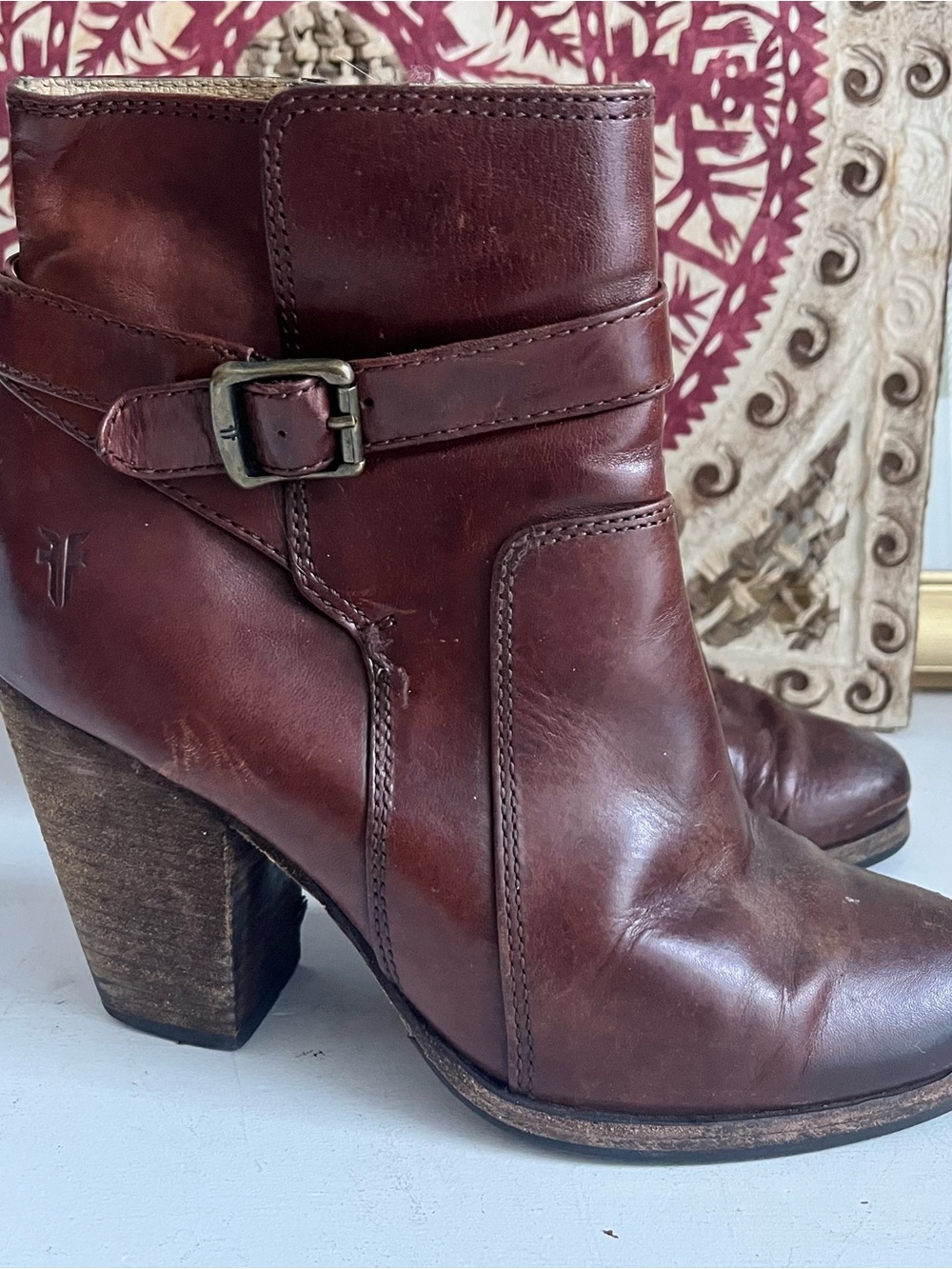 Frye Patty Riding Bootie Boots brown leather buckle size 7